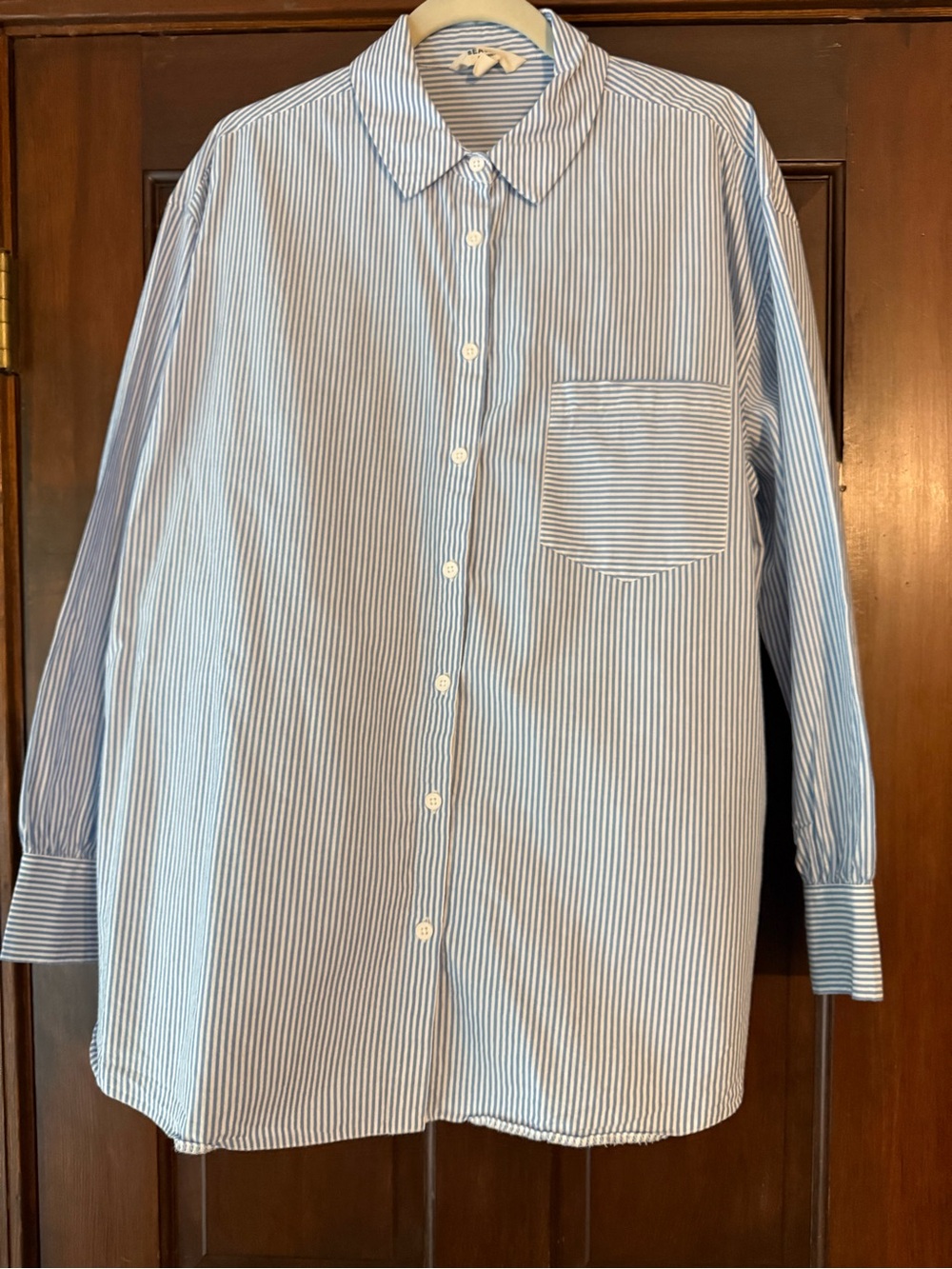 Seasalt Cornwall Women’s Relaxed Blue and White Striped Button-Down Shirt